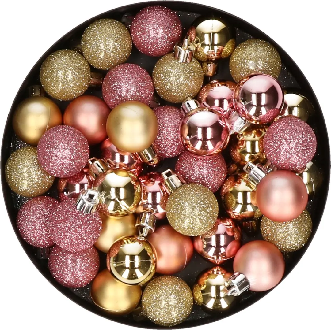 Kleine kunststof kerstversiering 40x stuks set en 3 cm kerstballen in het goud e