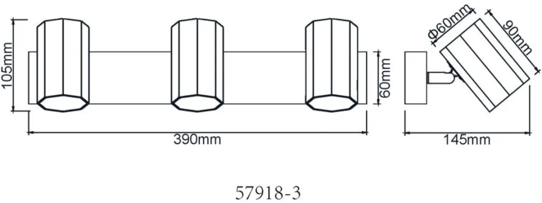 Globo James 3-lichts Plafondspot 57918-3 - Grijs - afbeelding 3 van 6