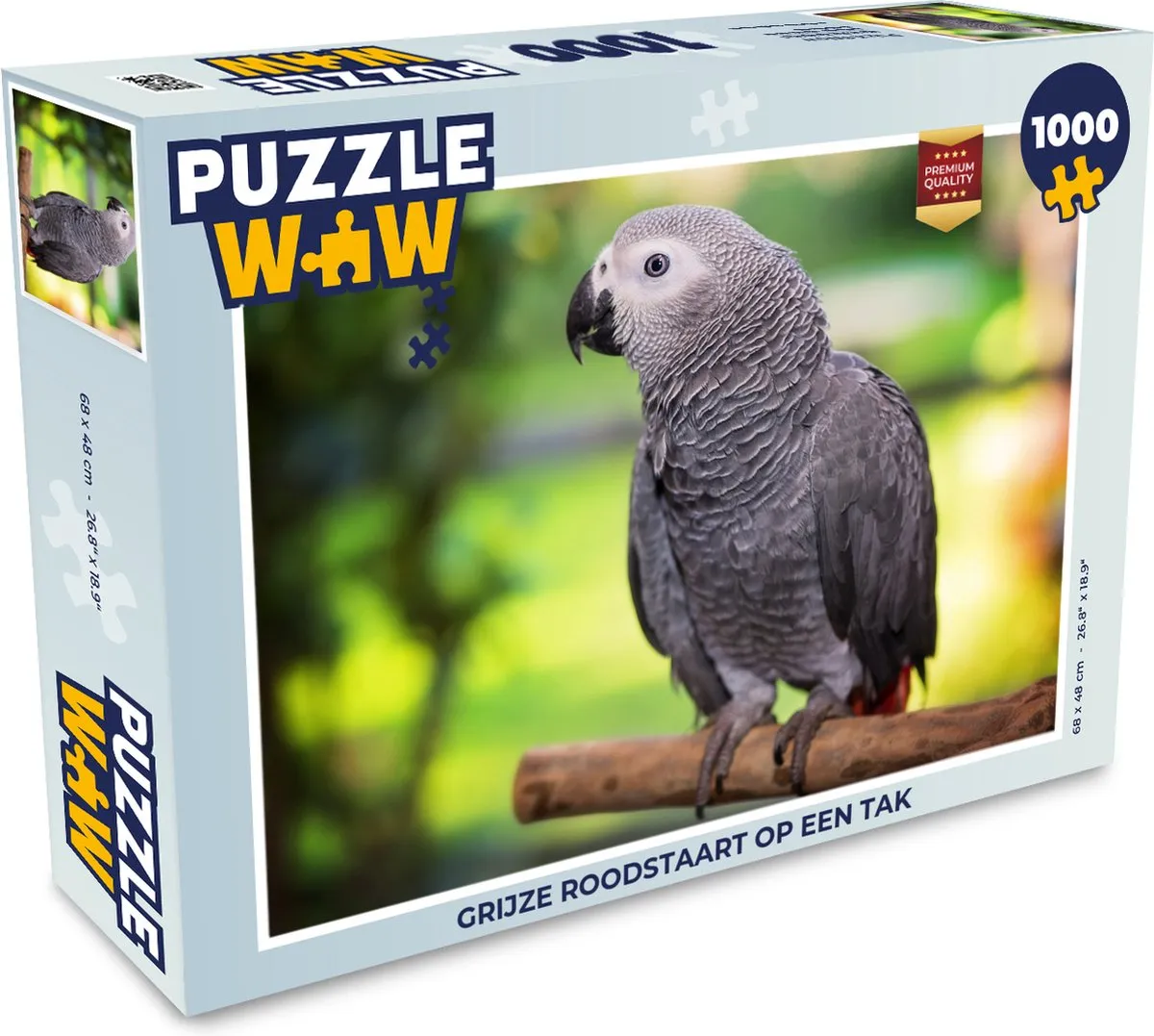 PuzzleWow Legpuzzel Grijze roodstaart op tak - 1000 Stukken - Multicolor