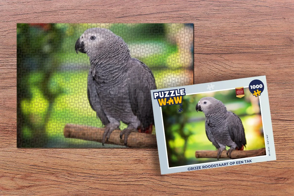 PuzzleWow Legpuzzel Grijze roodstaart op tak - 1000 Stukken - Multicolor