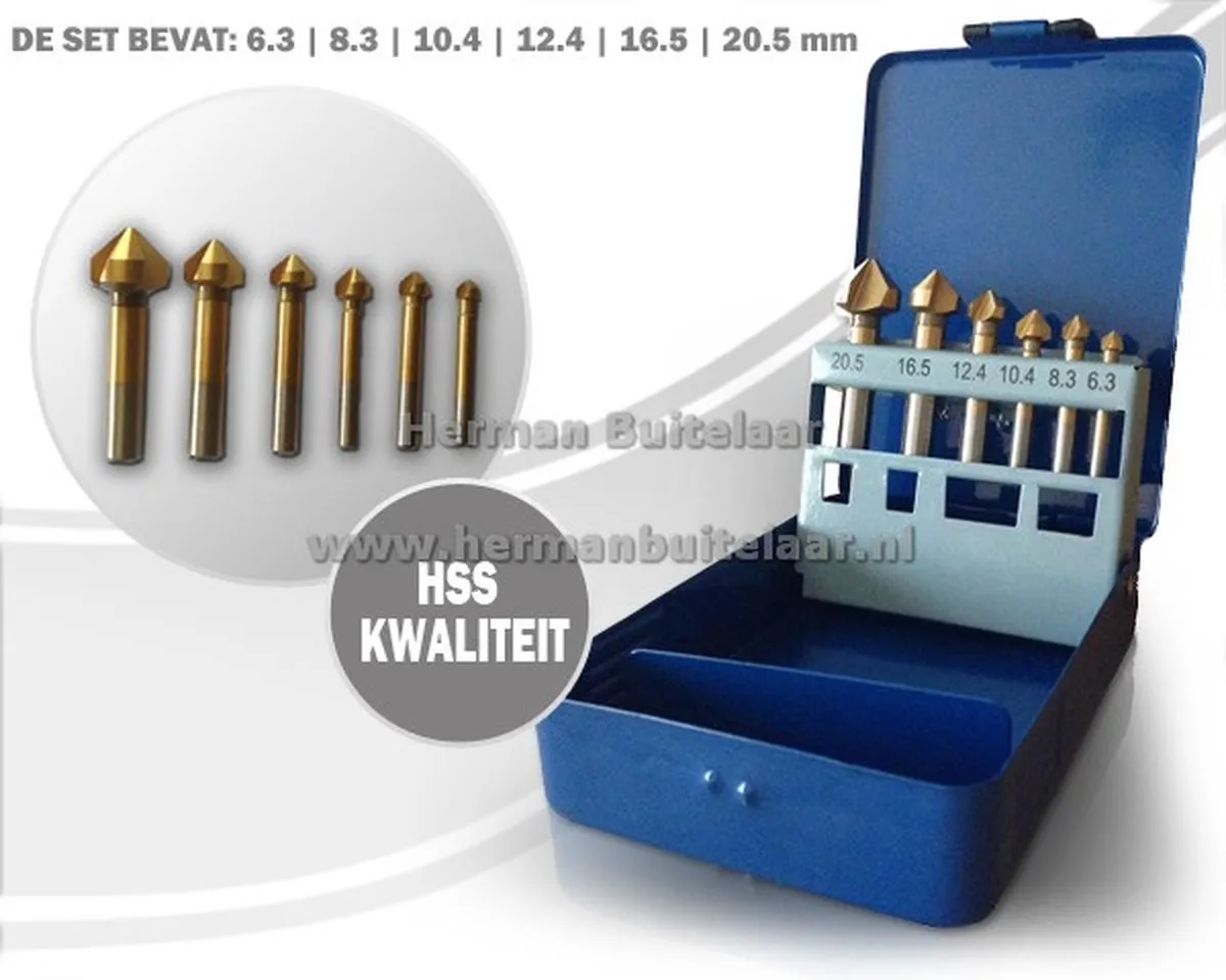 HBM Verzinkboorset HSS 6-delig - Metaal - 6.3mm