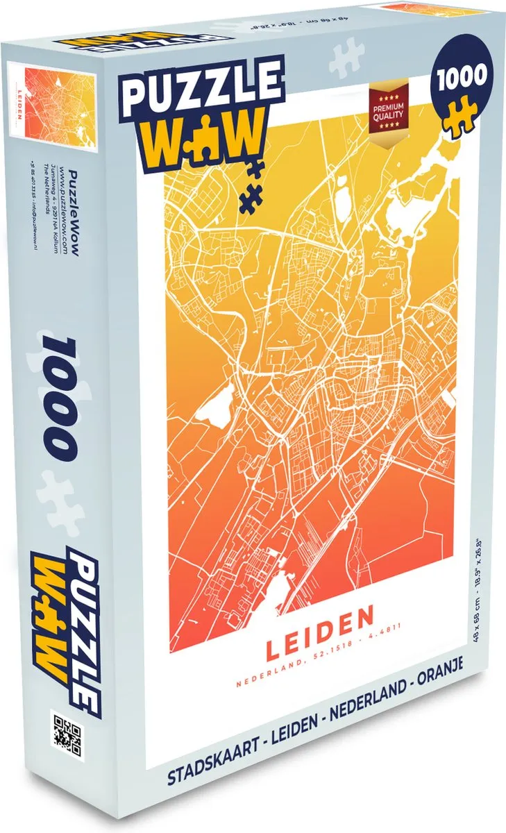 PuzzleWow Stadskaart Leiden Nederland Legpuzzel 1000 Stuks