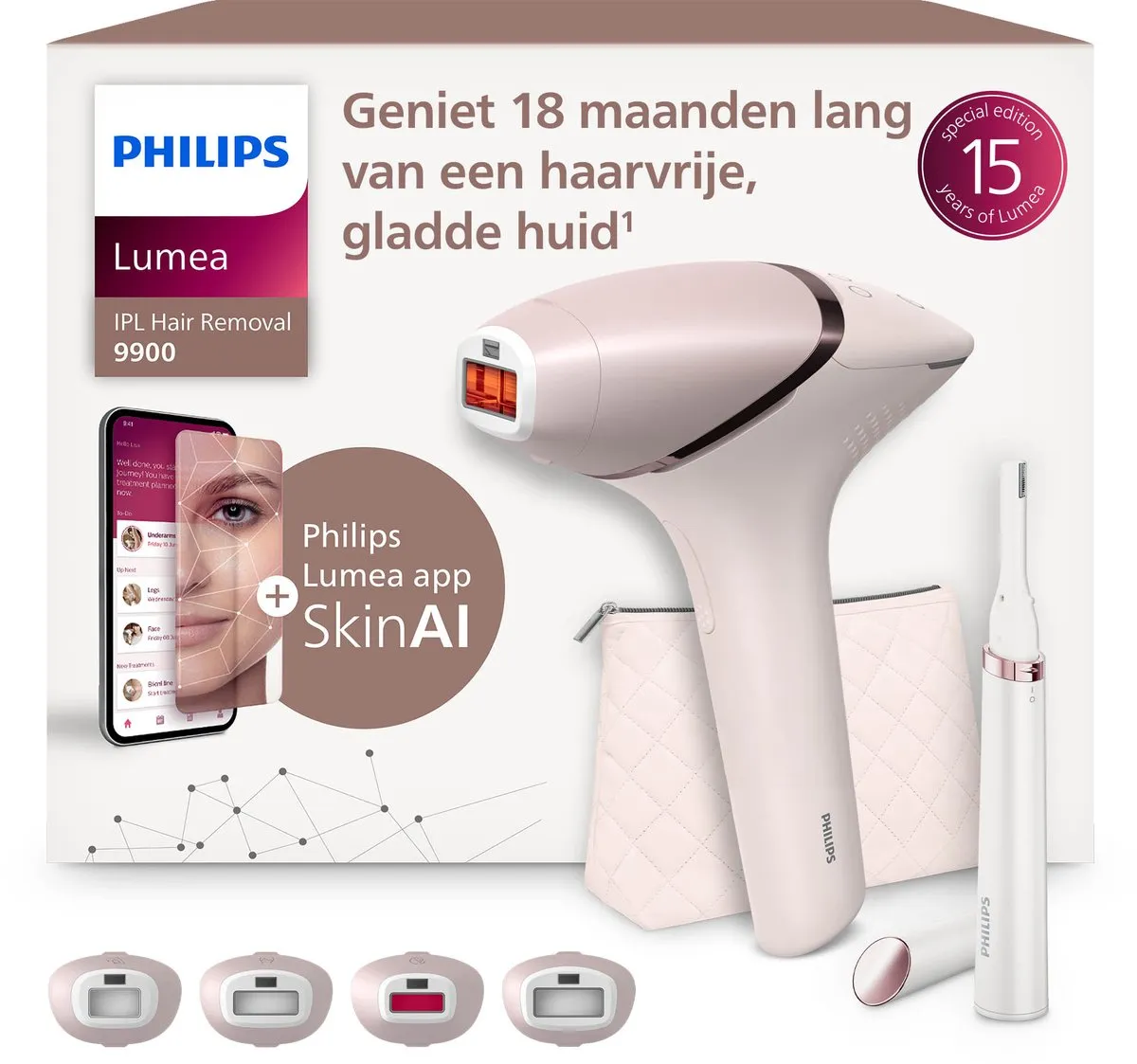 Philips Lumea IPL 9900 Series - IPL Ontharingsapparaat - AI haarvermindering analyse - 4 opzetstukken met trimmer - BRP959/00