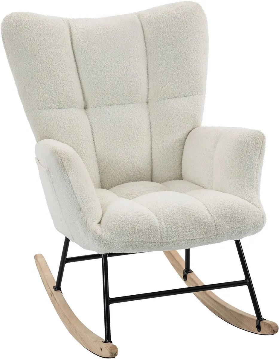 HOMCOM Schommelstoel Teddy Pluche (100% polyester), rubberhout
