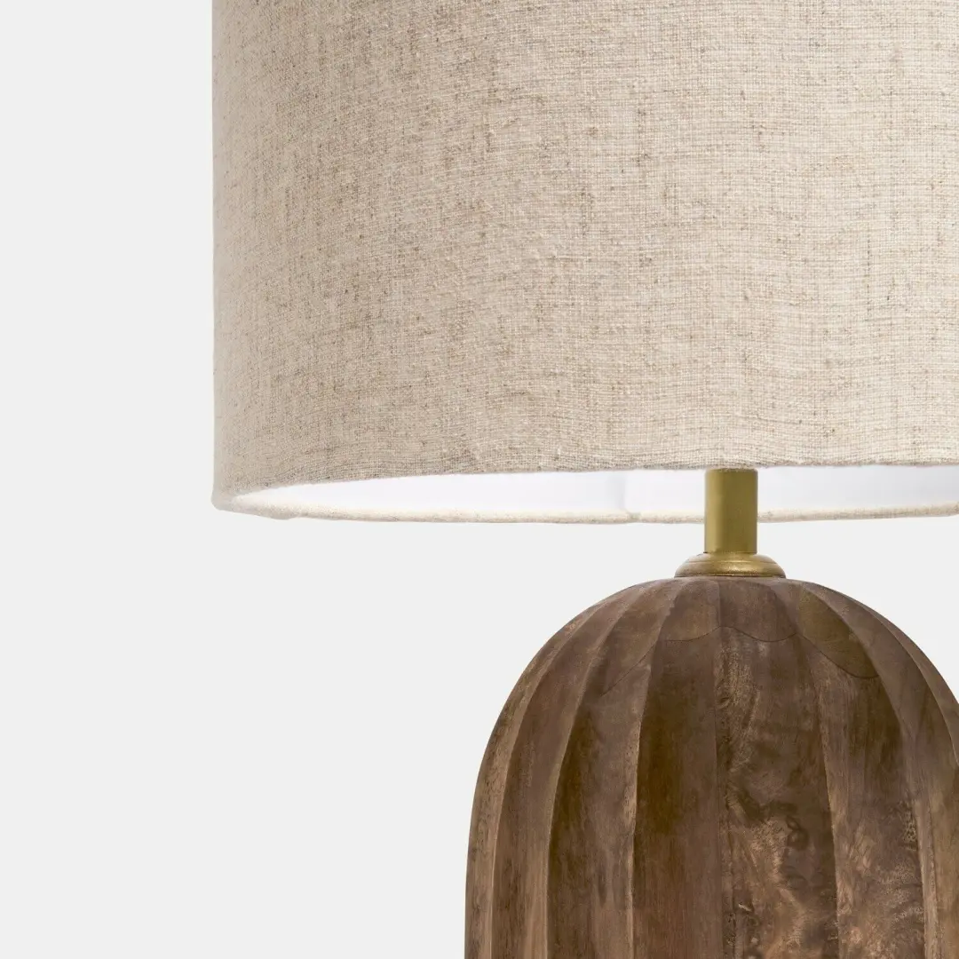 Loberon Olvéran Tafellamp - 25W - Ø30cm - Beige/Bruin - afbeelding 2 van 6