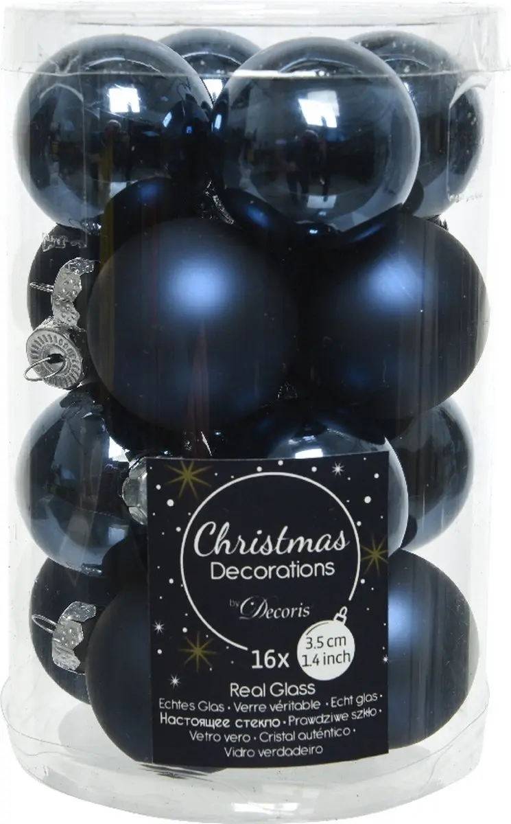 Decoris Kerstbal Glas Glans-Mat Nacht Blauw dia3.5cm