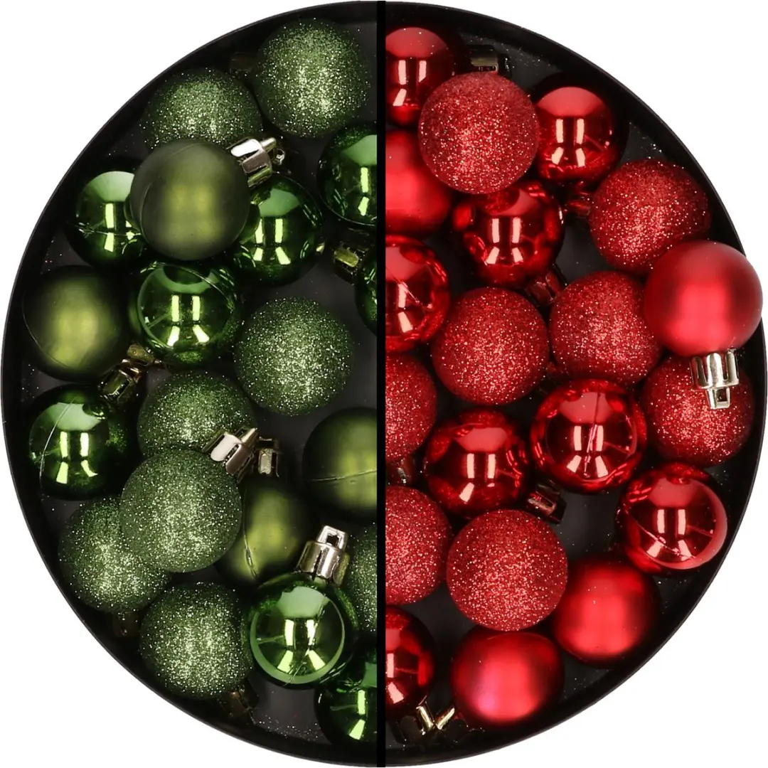 Kleine kunststof kerstversiering 40x stuks set en 3 cm kerstballen in het groen
