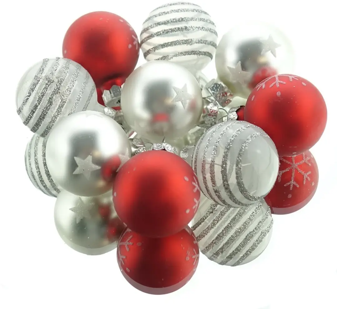 9 Glazen kerstballen 3 cm mix winter wit kerstrood