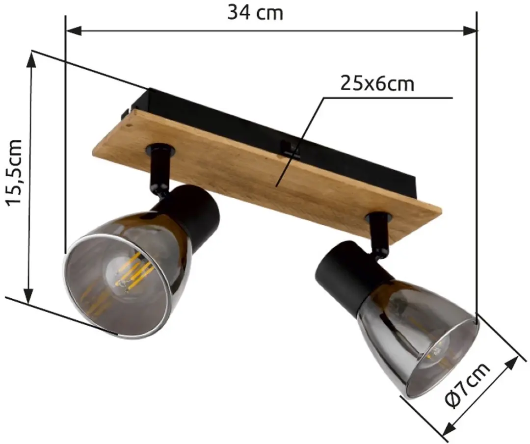 Globo Claude Opbouwspot 2-lichts E14 40cm - Matt zwart - afbeelding 4 van 6