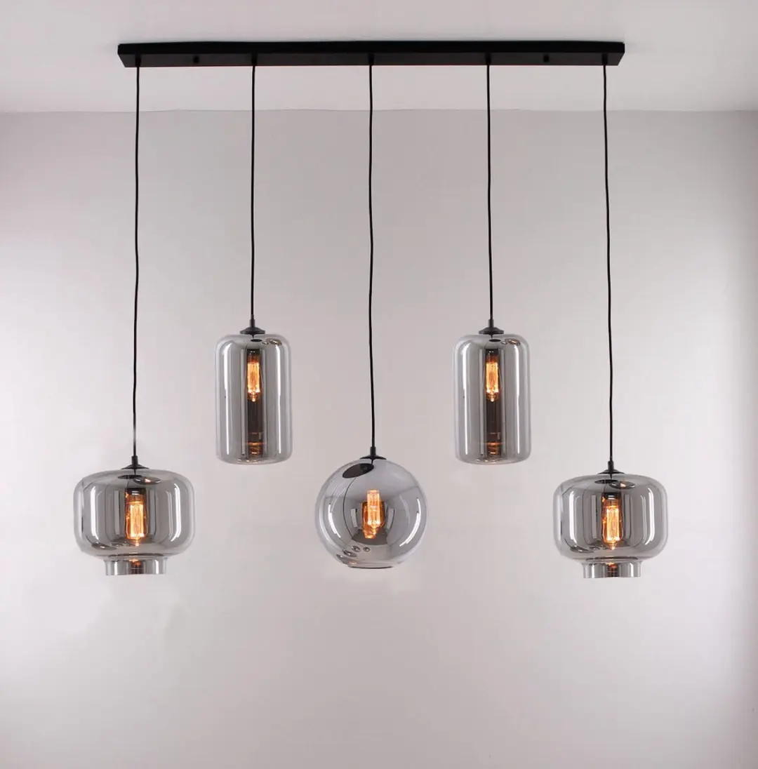Hanglamp 5 lichts smoke rookglas 125cm