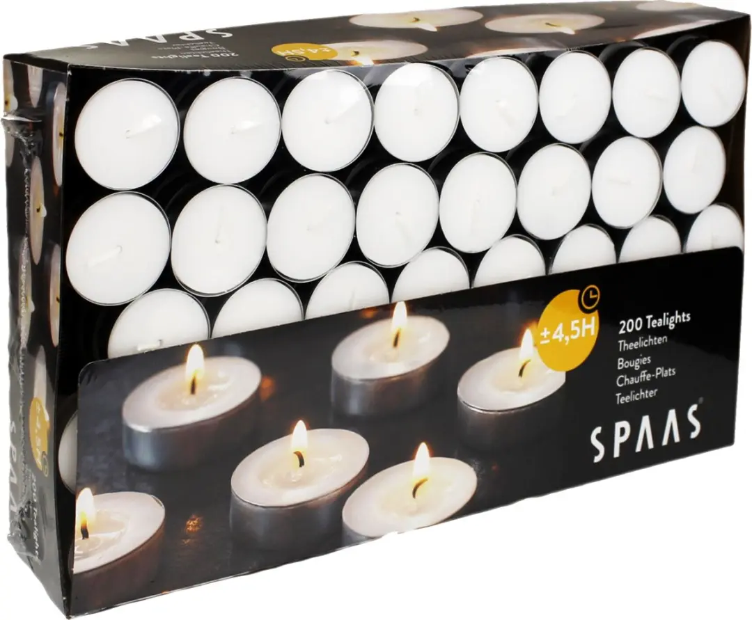 SPAAS Theelichtjes doos 200 stuks Theelichten 4,5 uur brandtijd Waxinelichtjes R