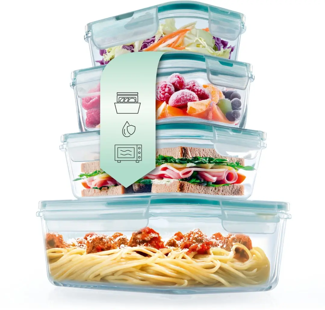 GOURMETmaxx Klick-it glazen bewaardozen set 4 stuks