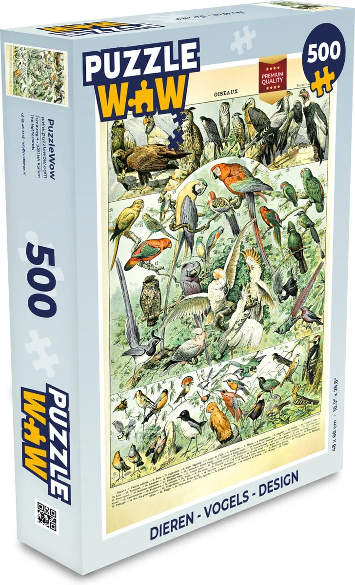 PuzzleWow Adolphe Millot Vogels Legpuzzel 500 Stuks