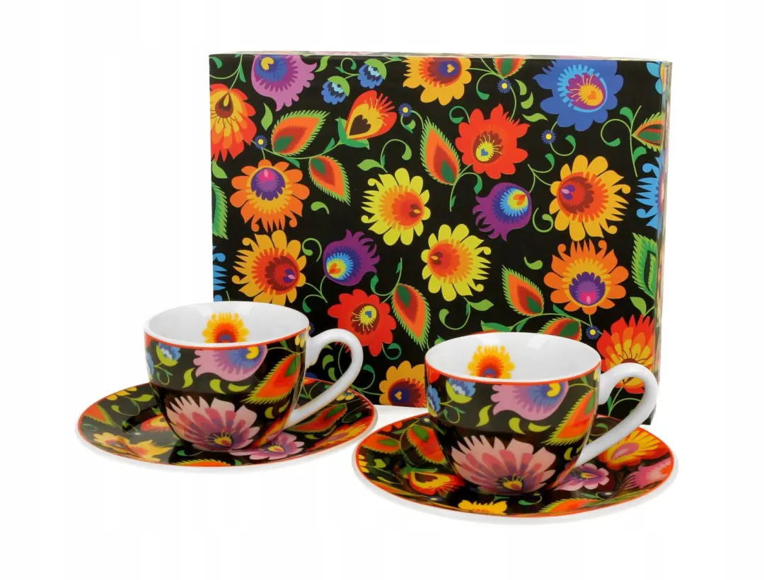 Duo Etnic Espressokopjes met Schotels (2 stuks)