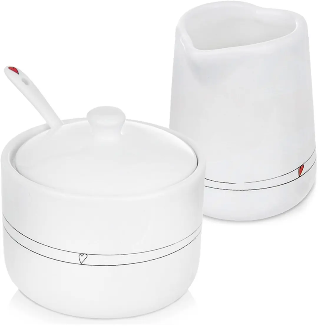 Suikerpot en Melkkannetje Keramiek HART 300 ml / 120 ml 2 delig