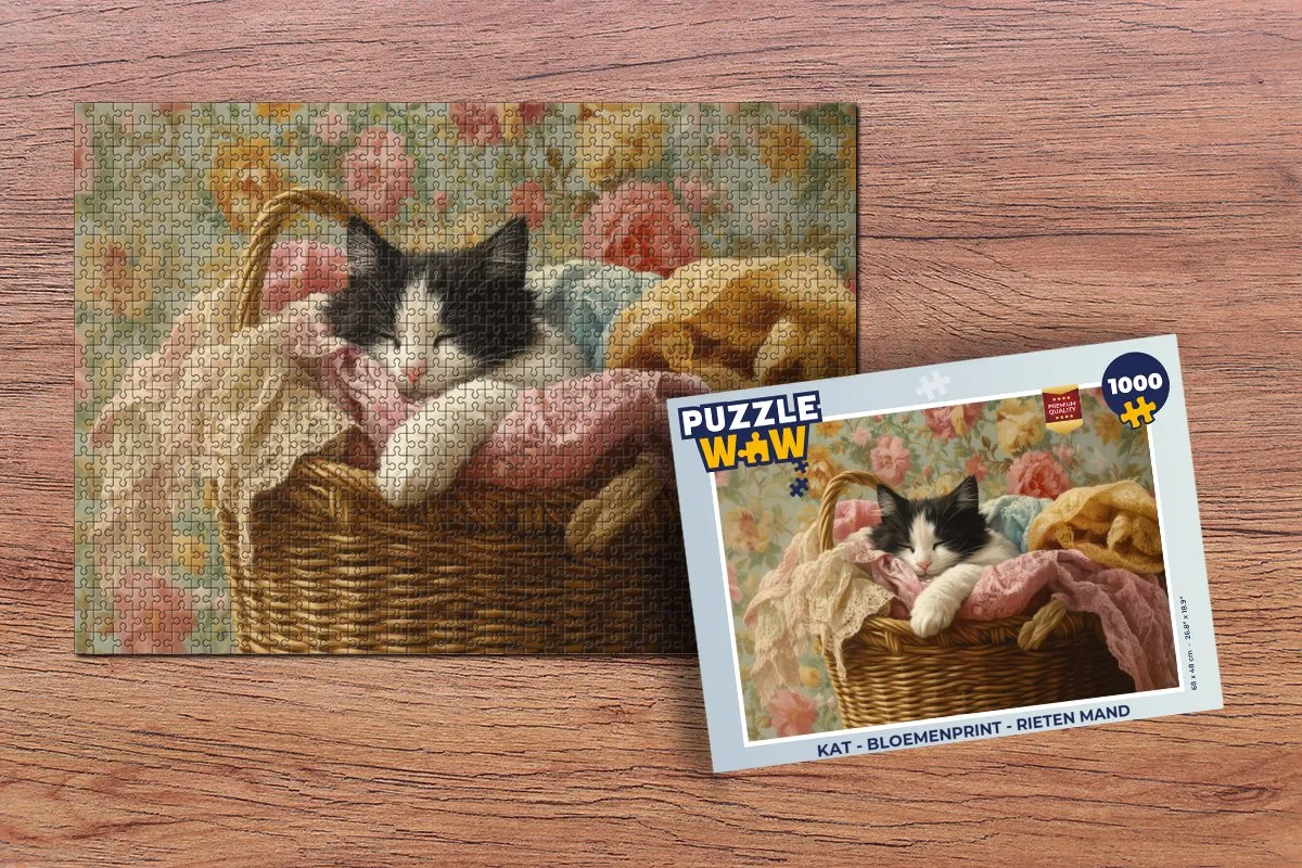 PuzzleWow Kat Bloemenprint Legpuzzel 1000 Stuks
