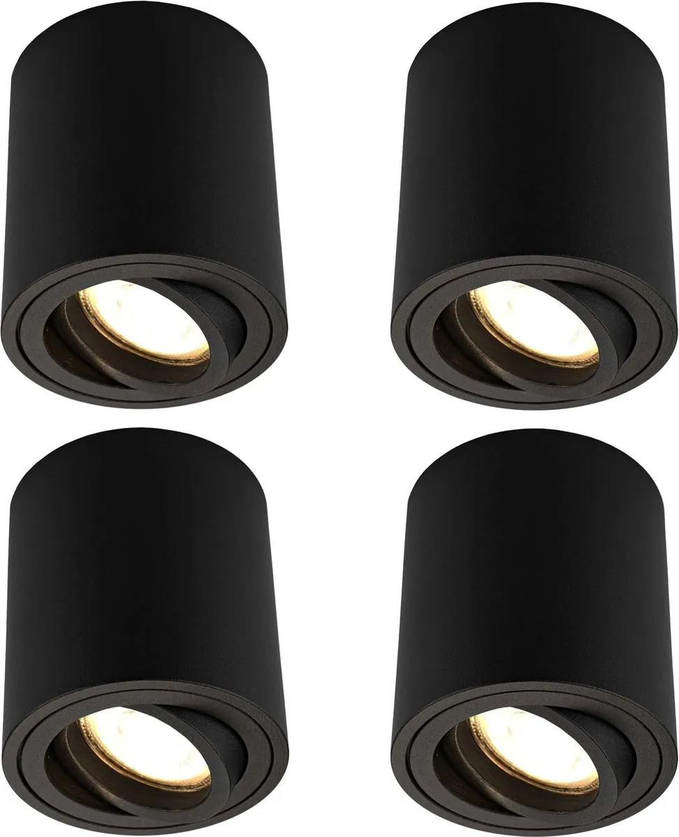 LEDVION 4x LED Opbouwspots 5W Dimbaar - 2700K Zwart