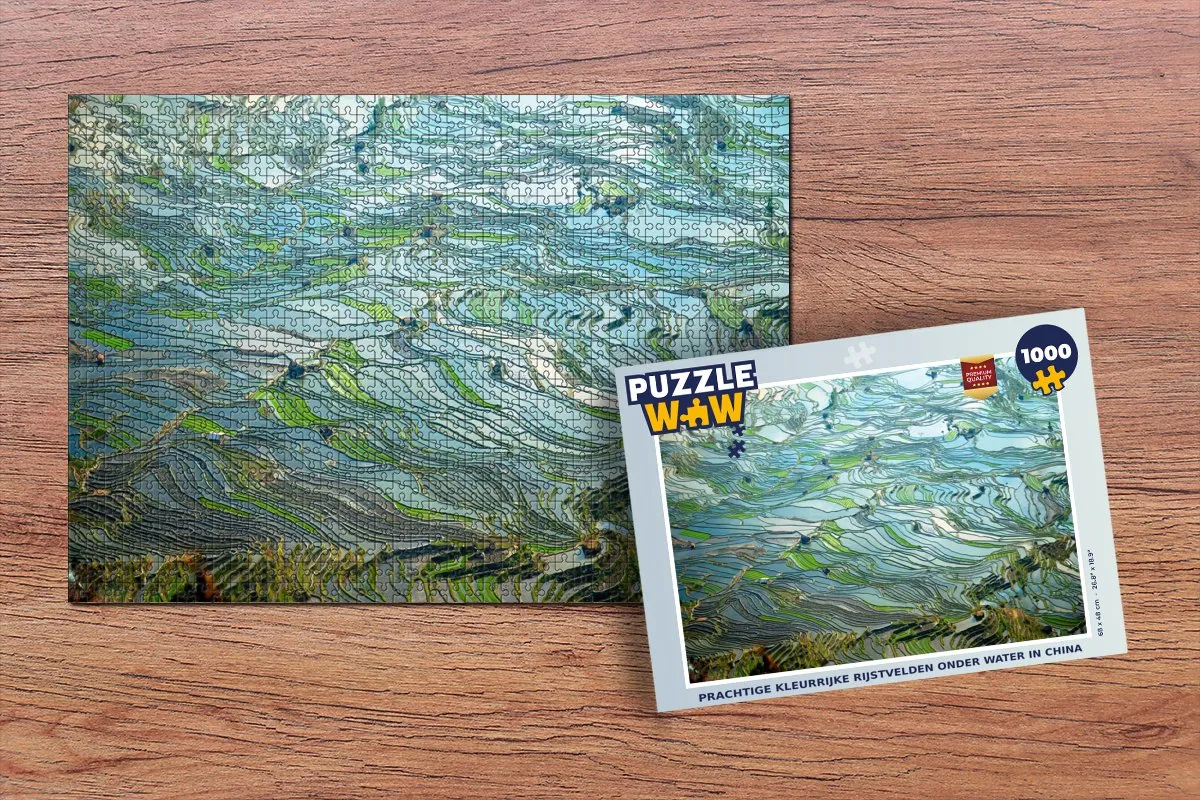 PuzzleWow Legpuzzel Rijstvelden onder water 1000 Stuks - Multicolor