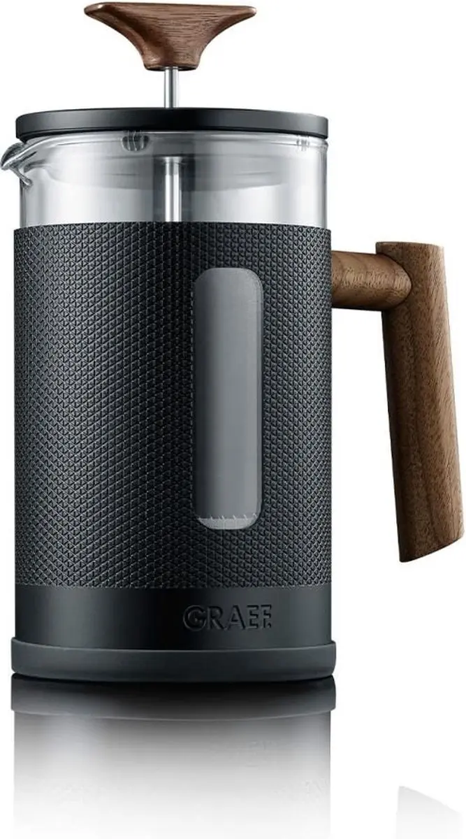 Graef Cafetière 800 ml. Glazen kan met zwart metaal en houten details