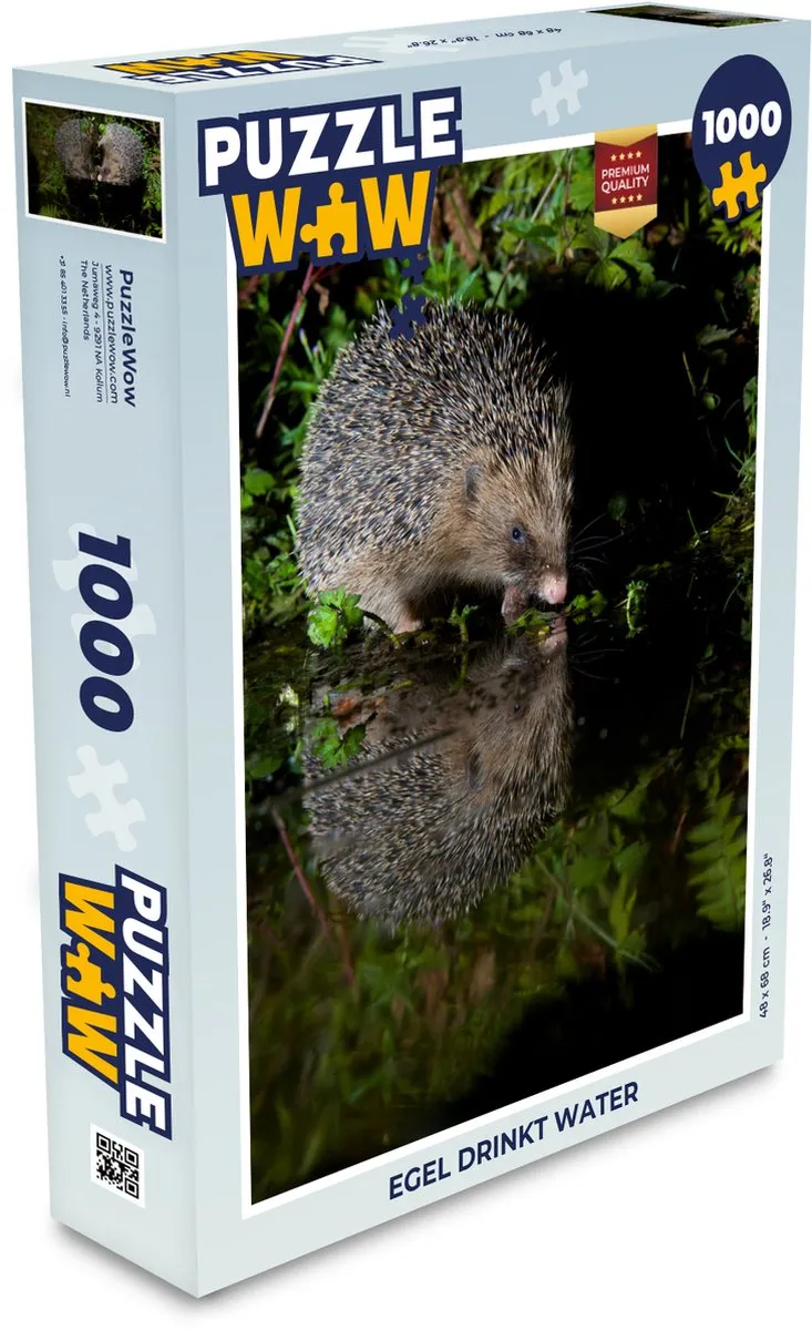 PuzzleWow Legpuzzel Egel Drinkt Water 1000 Stuks - Multicolor