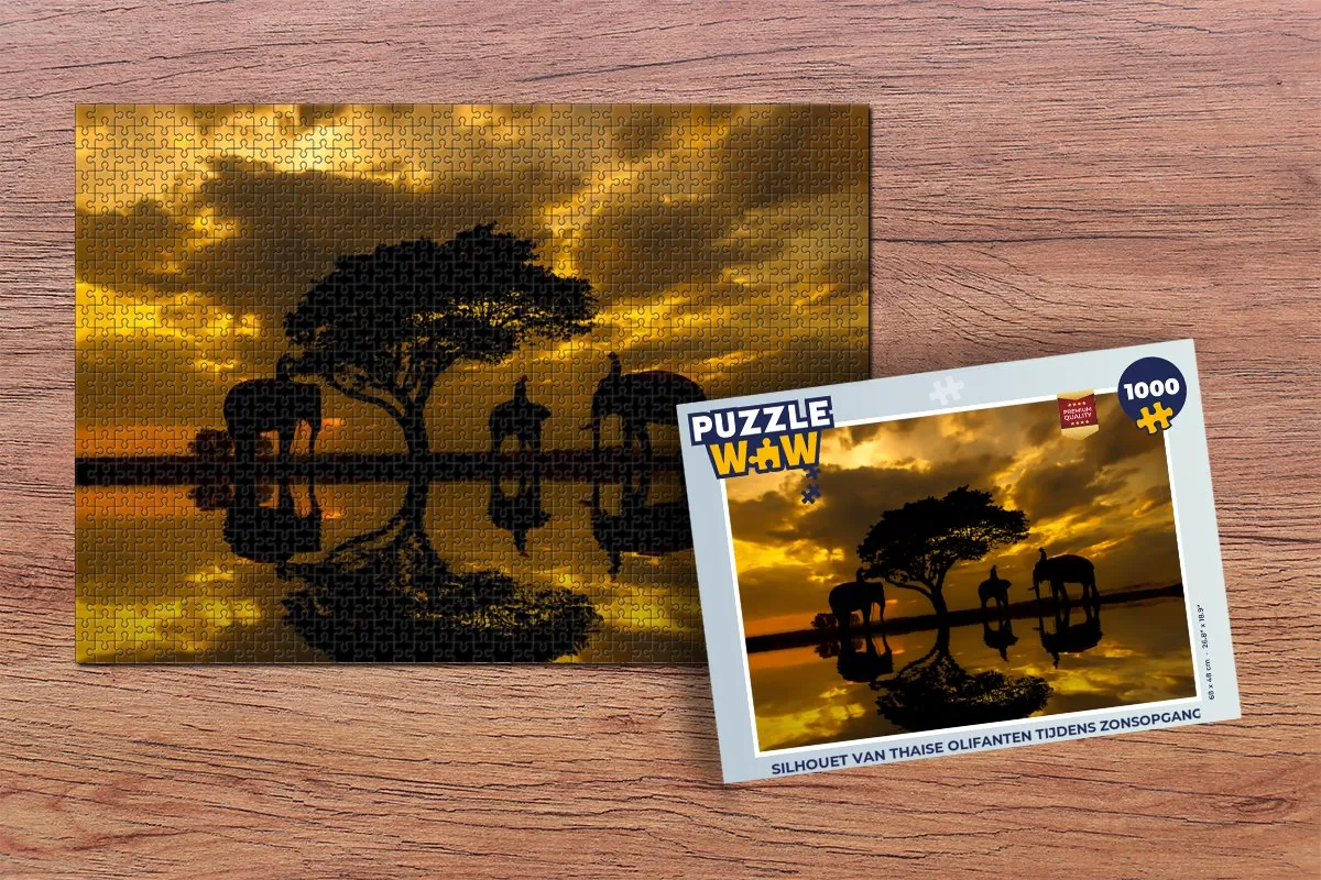 PuzzleWow Thaise Olifanten Zonsopgang Legpuzzel 1000 Stuks - Multicolor