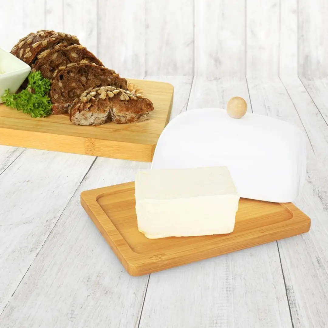 Orion Porseleinen botervloot met deksel - 16x13x8,5cm - Wit - afbeelding 2 van 6
