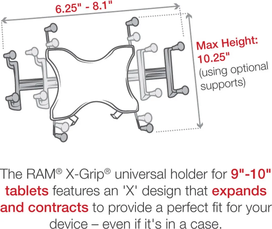 RAM Mounts X-Grip Dashboardmontage 9-11 Inch - Zwart - afbeelding 5 van 6