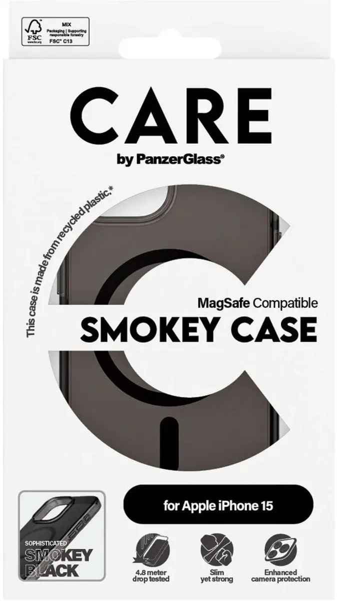 CARE by PanzerGlass Flagship Case Smokey Urban Combat iPhone 15 Hoesje - Zwart - afbeelding 5 van 6