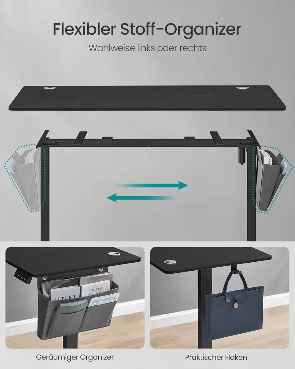 Songmics Elektrisch Bureau LSD136B01 - 160x70cm - Zwart - afbeelding 4 van 6