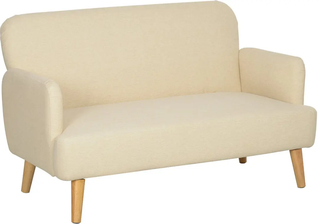 HOMCOM-2 Sitzer Sofa-Samt-130L x 74B x 79H cm-Cremeweiß