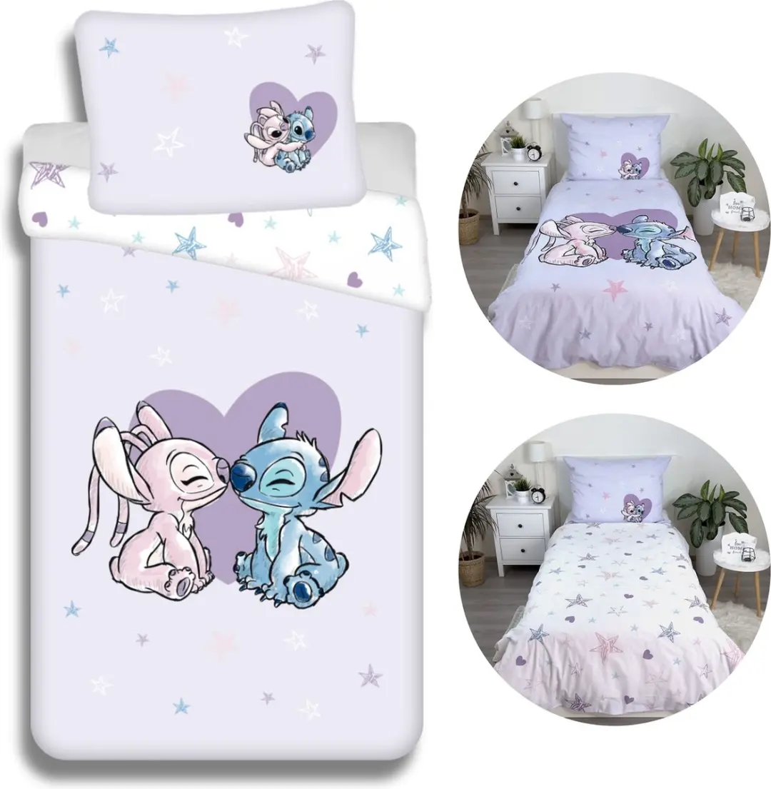 Disney Angel en Stitch Beddenset met rits, 100% katoen, zacht, voor kinderen 140