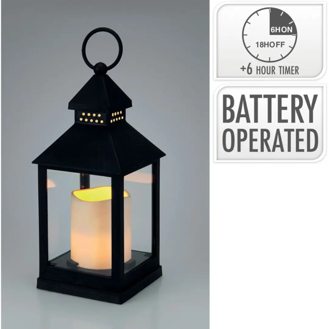 Excellent Houseware Lantaarn met LED Kaars 23cm - Zwart - afbeelding 2 van 3