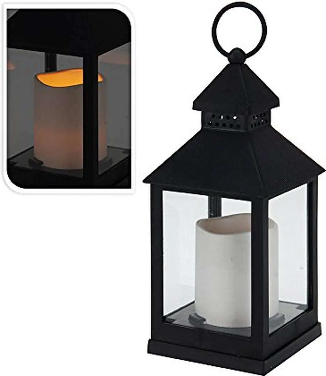 Excellent Houseware Lantaarn met LED Kaars 23cm - Zwart - afbeelding 3 van 3