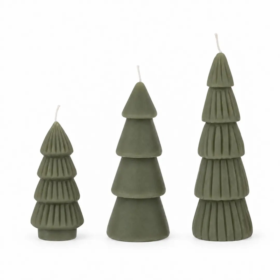 Home Society - Kaarsen - Kerstboom - Set van 3 - Groen - 9, 12 en 15cm hoog