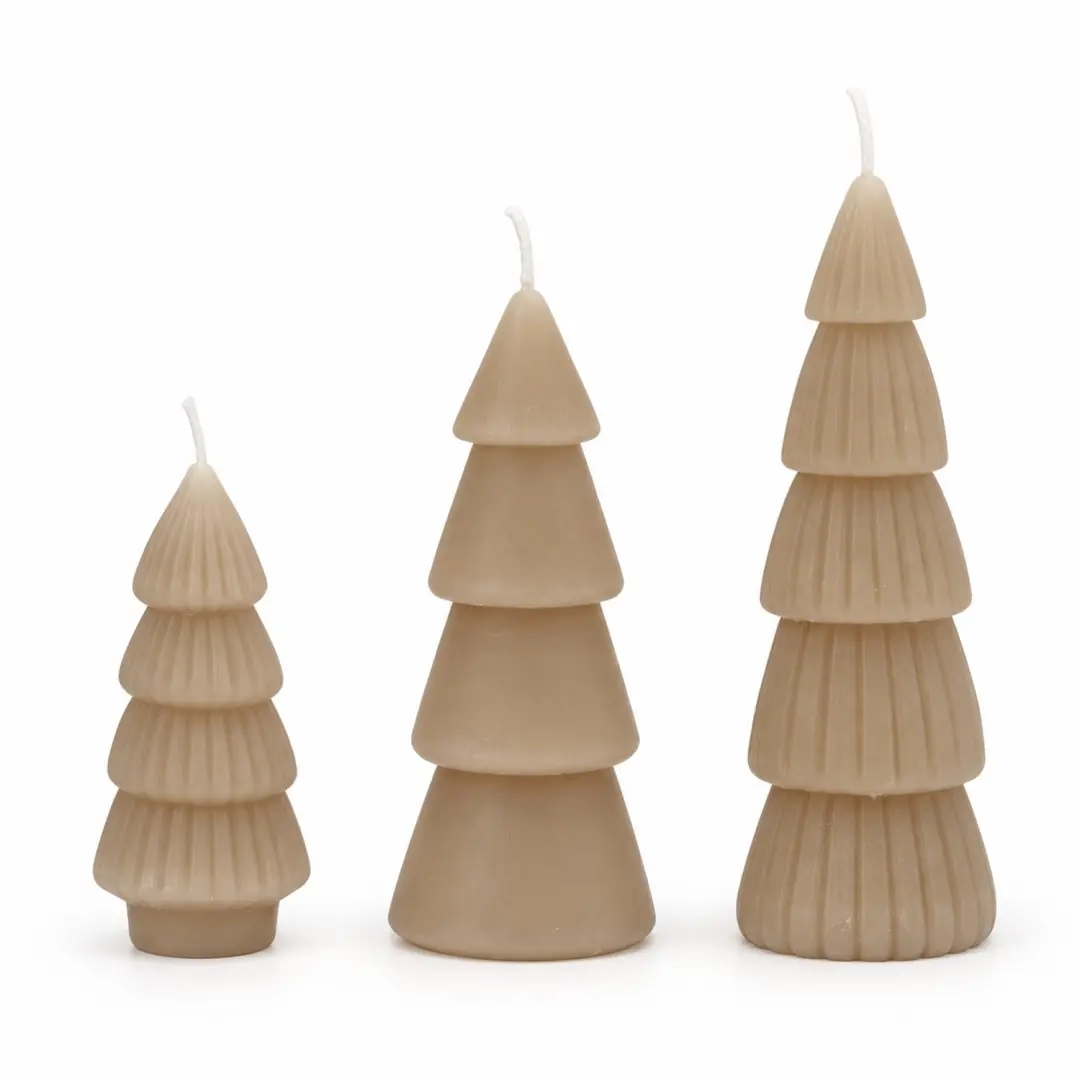 Home Society - Kaarsen - Kerstboom - Set van 3 - Taupe - 9, 12 en 15cm hoog