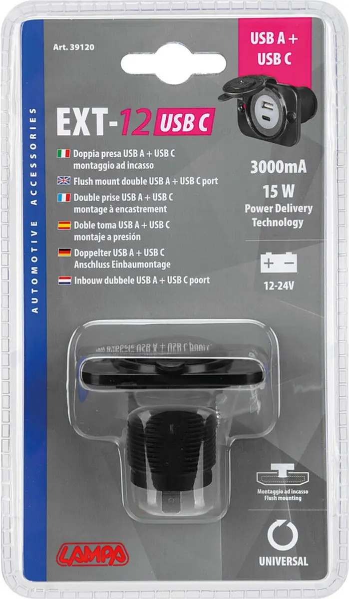 Inbouw USB-A & USB-C poort 12/24v 3000ma