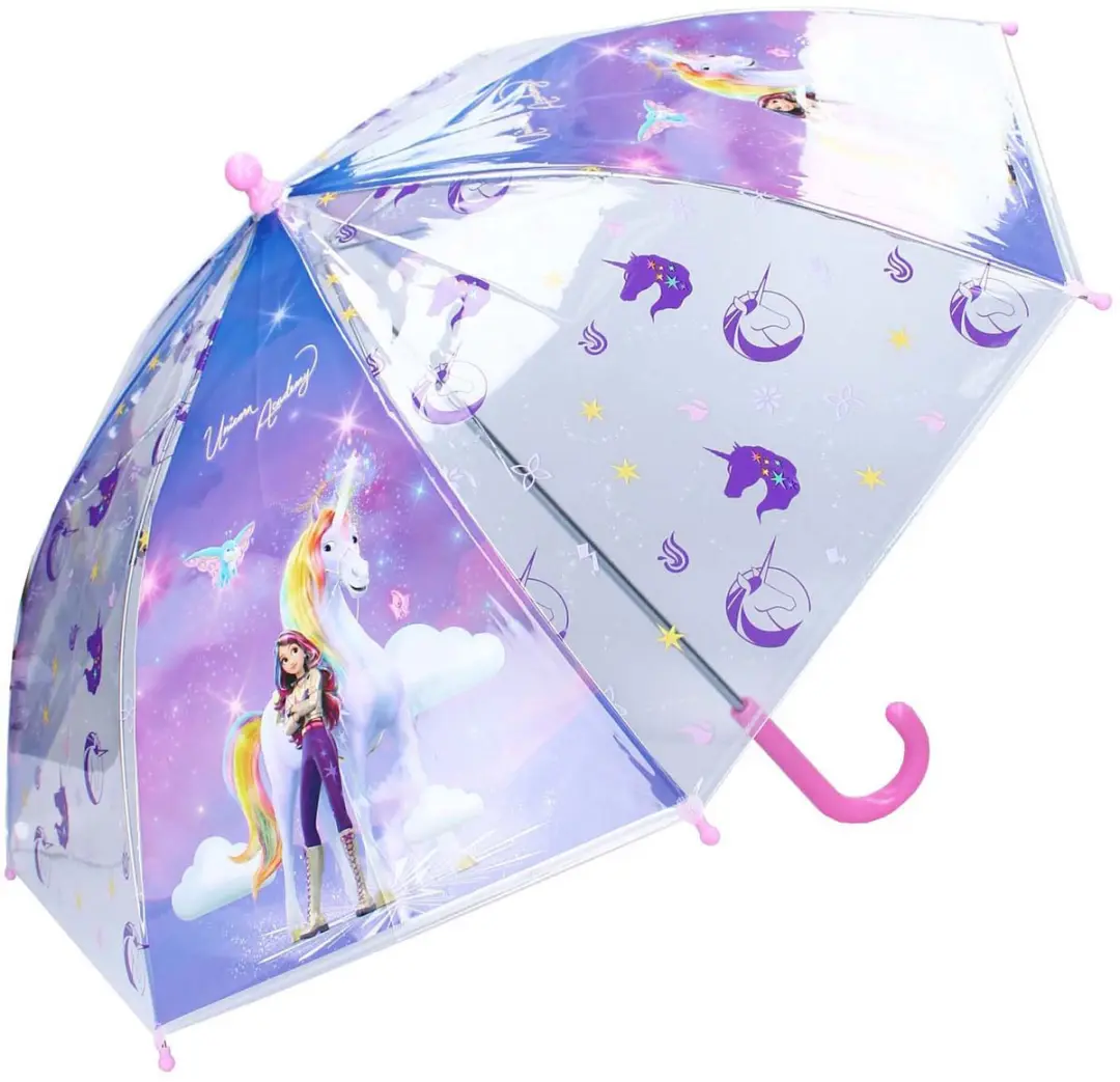 Unicorn Academy Rainy Days Kinderparaplu - Paars/Transparant - afbeelding 5 van 6