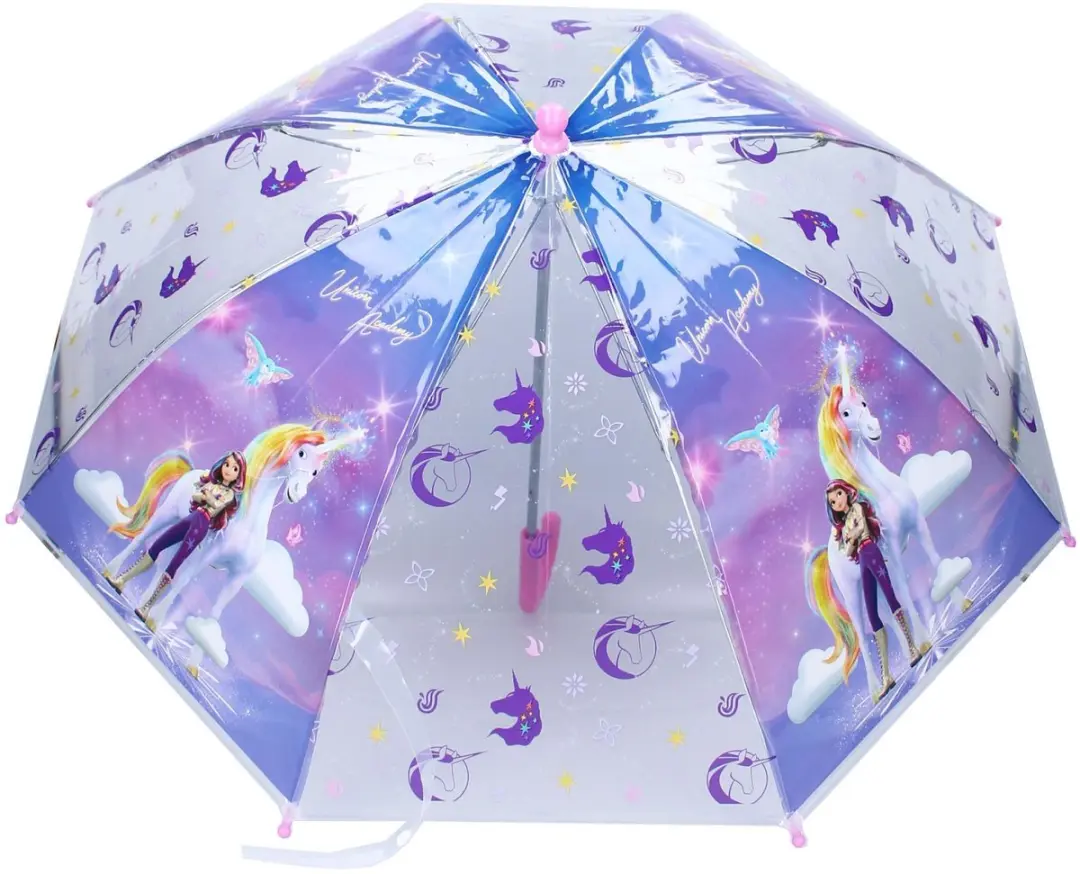 Unicorn Academy Rainy Days Kinderparaplu - Paars/Transparant - afbeelding 3 van 6