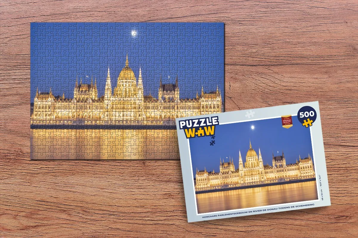PuzzleWow Hongaars Parlementsgebouw Donau Schemering - Legpuzzel 500 Stuks - Multicolor