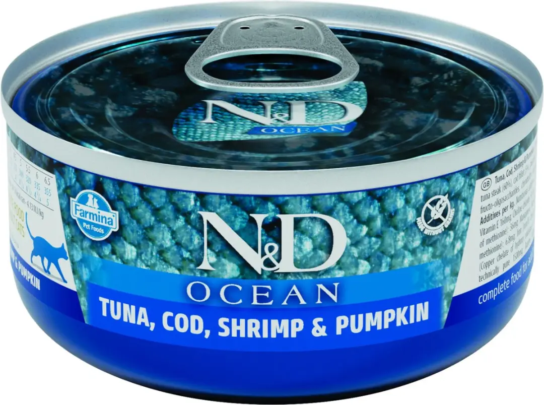 Farmina N&D Kat Ocean Tonijn, Kabeljauw, Garnalen & Pompoen Adult 80 gram