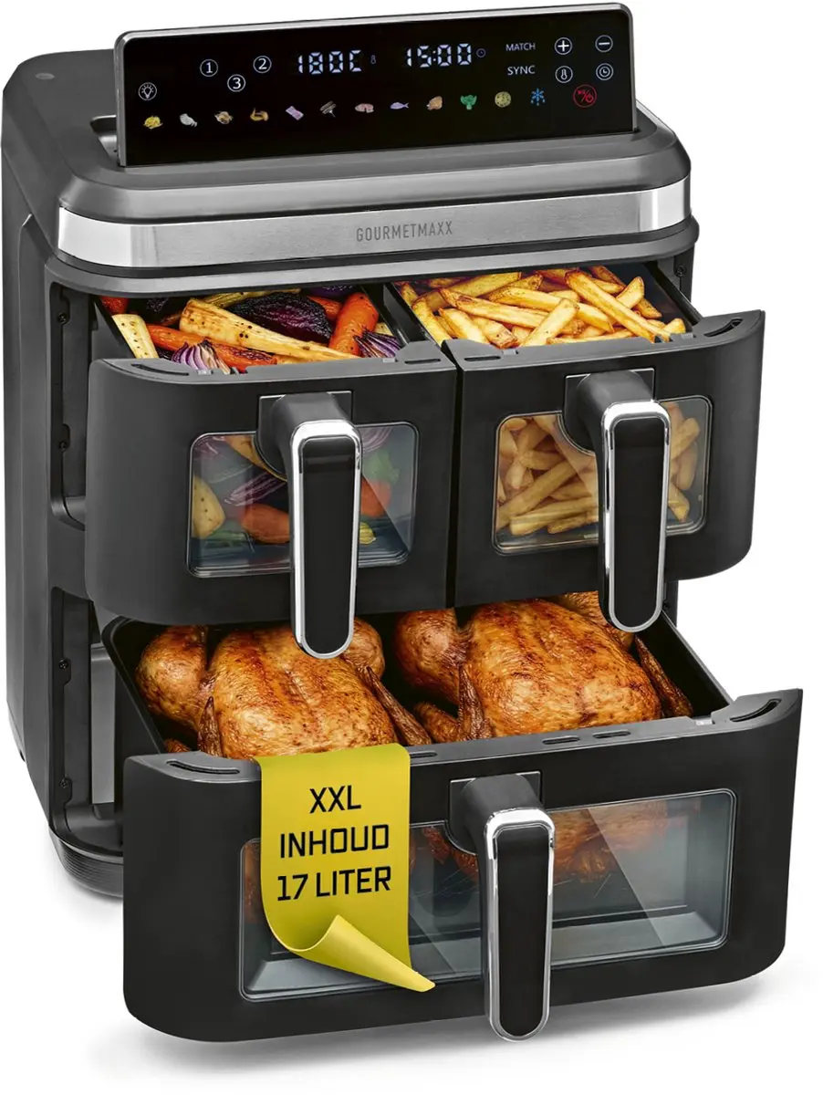 GOURMETmaxx FryUp3 Verticale heteluchtfriteuse, 3 kamers, heteluchtfriteuse XXL,