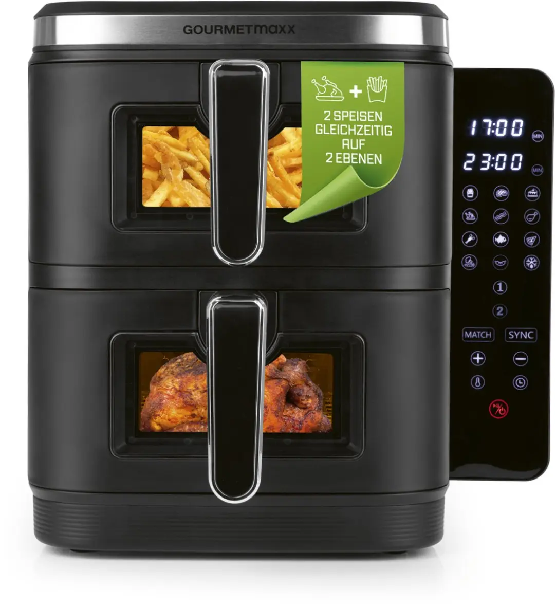 GOURMETmaxx FryUp Verticale dubbele kamer heteluchtfriteuse XXL