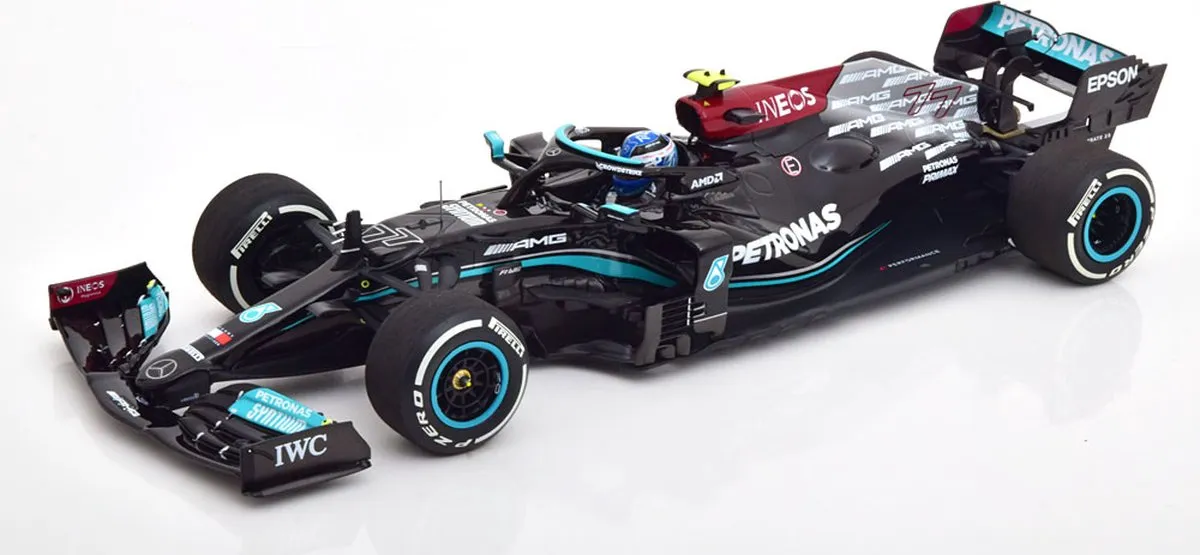 Formule 1 Mercedes F1 W12 E Performance #77 Bahrein GP 1:18 Schaalmodel - Zwart/Zilver