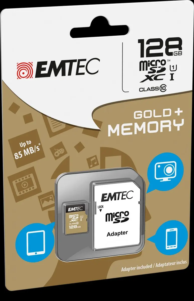 Emtec Gold+ ECMSDM128GXC10GP microSD Geheugenkaart 128GB