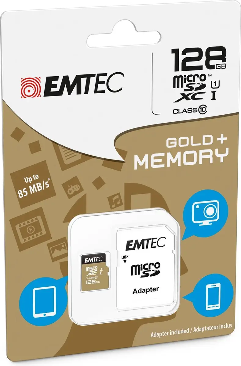Emtec Gold+ ECMSDM128GXC10GP microSD Geheugenkaart 128GB - afbeelding 3 van 4