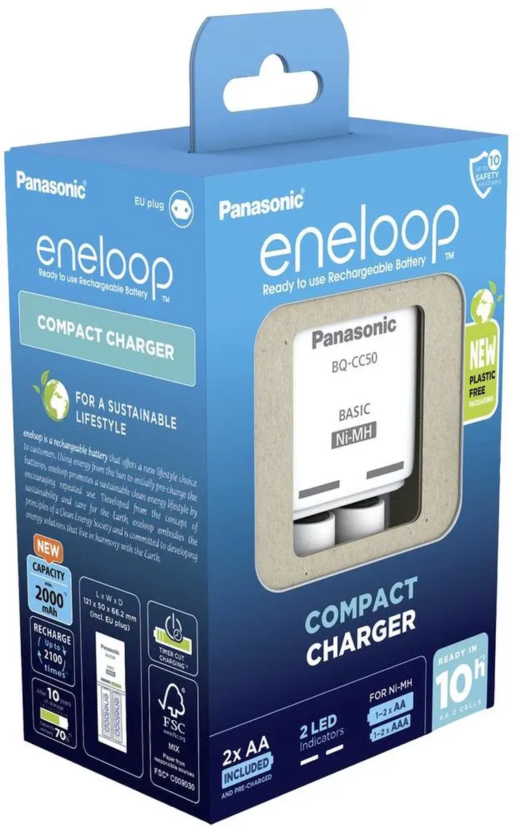 Panasonic BQ-CC50 Lader + 2x AA Eneloop 2000mAh - afbeelding 4 van 4
