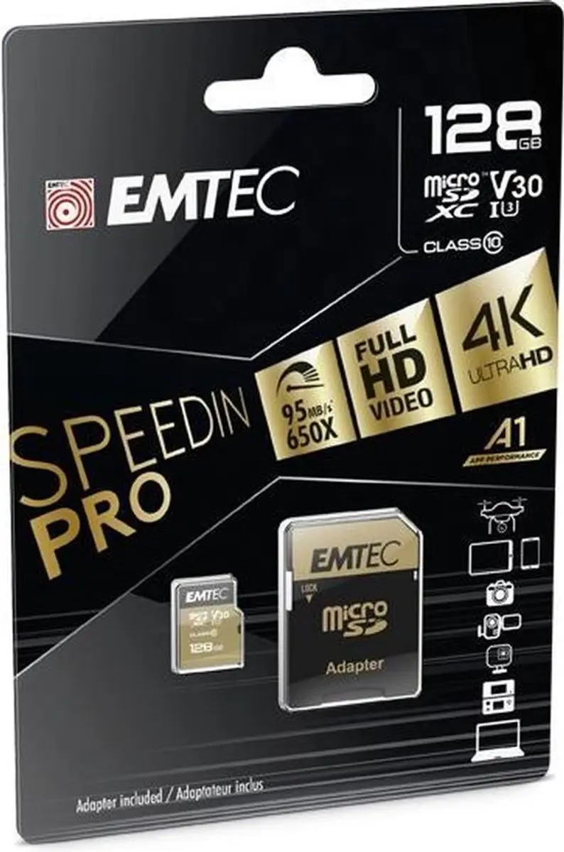 Emtec SpeedIN PRO microSDXC 128GB geheugenkaart - ECMSDM128GXC10SP - afbeelding 2 van 2