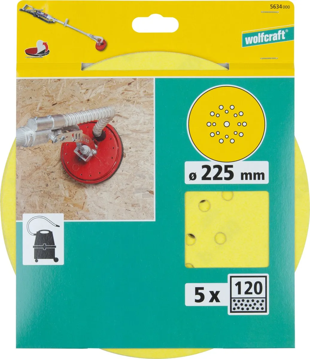 Wolfcraft 225mm Schuurpapier Korrel 120 - 5 Stuks