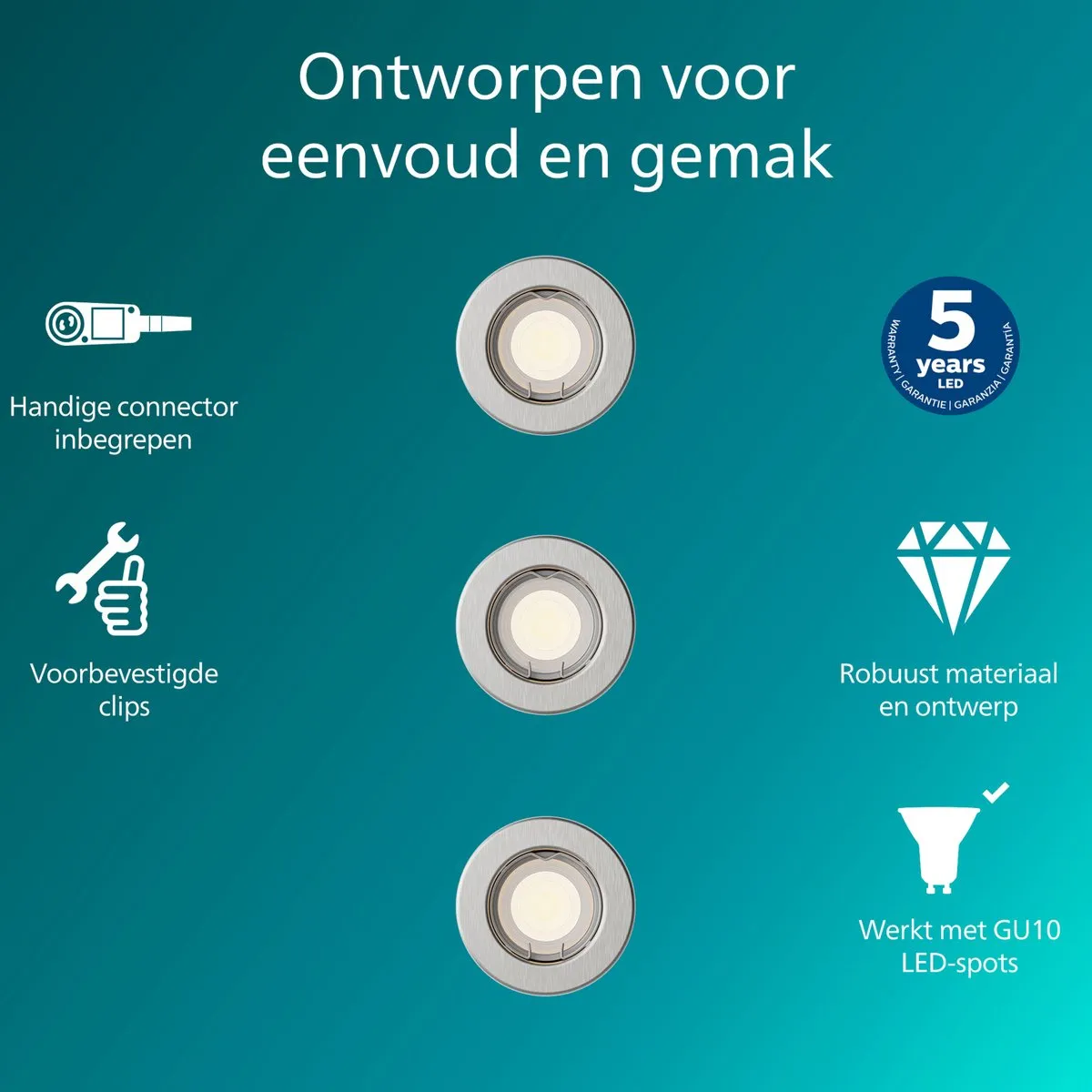 Philips Peridot Inbouwspot GU10 3-pack - Nikkel