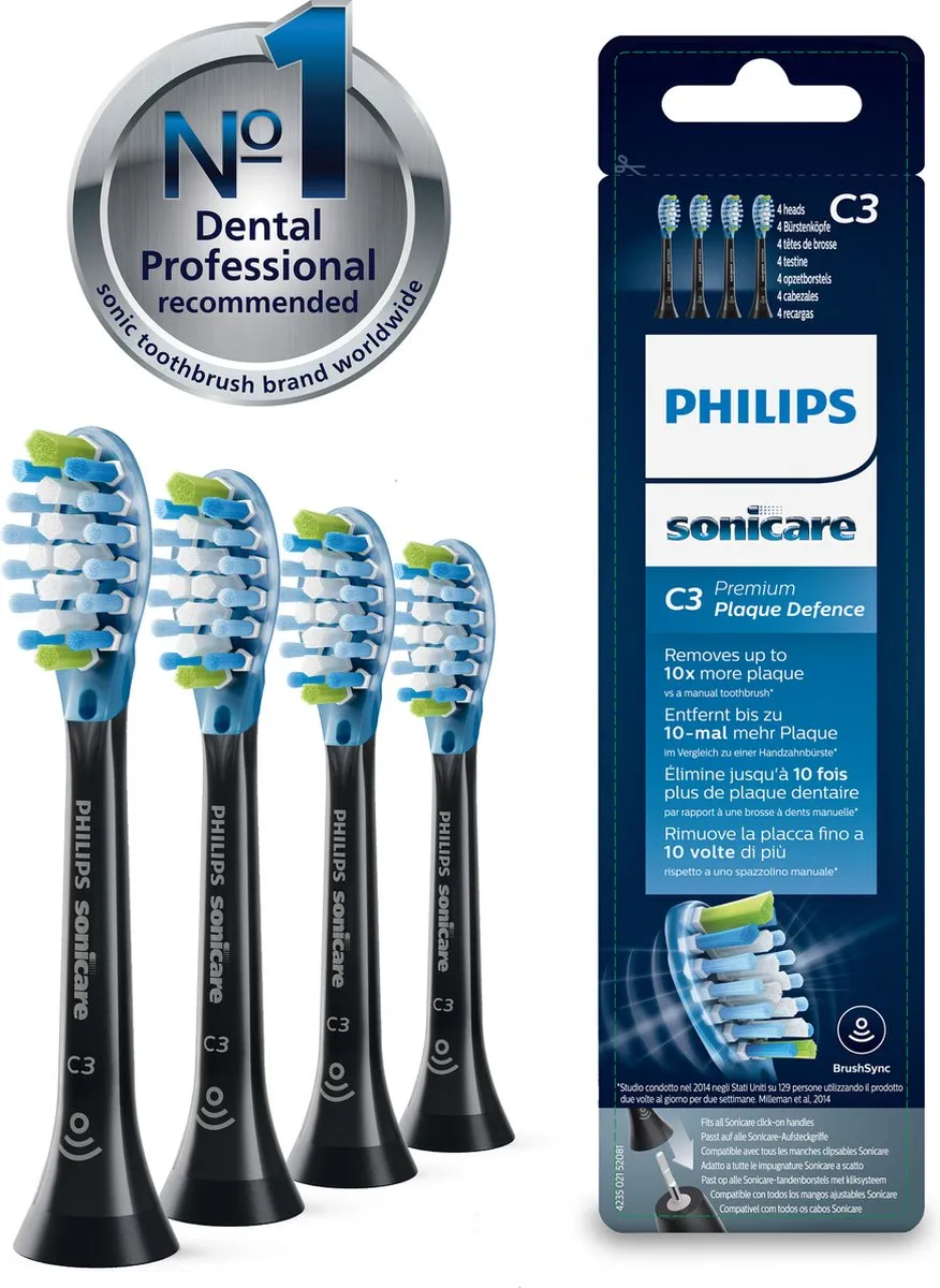 Philips Sonicare C3 HX9044/33 Opzetborstels - 4 Stuks - Zwart